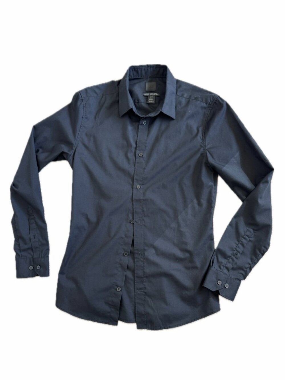 Black Button Down Shirt Easy Iron Slim Fit Sz M H&M